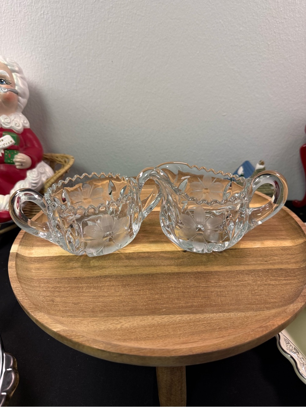 EAPG Clear Glass cups with Floral Etching